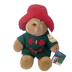 VINTAGE SEARS PADDINGTON & CO LTD Bear Plush w Holiday Book Red Green Christmas